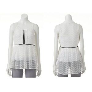Lauren Conrad LC White Lace Black Ribbon Swiss Dot Sleeveless Top (Womens S)